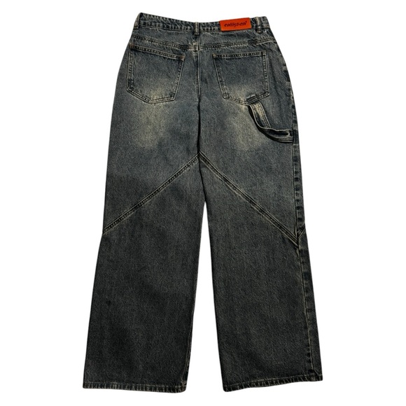 Edikted Asymmetric Panel Wide-Leg Jeans | 100% Cotton High-Rise Denim Size 6-8/M - Picture 2 of 7